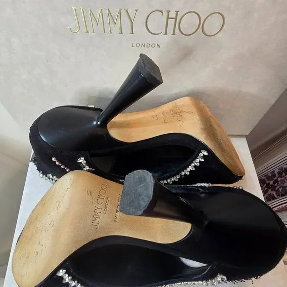 JIMMY CHOO Kendrix 100 - Suede Booties with Embroidery Black/White - Picture 10 of 15